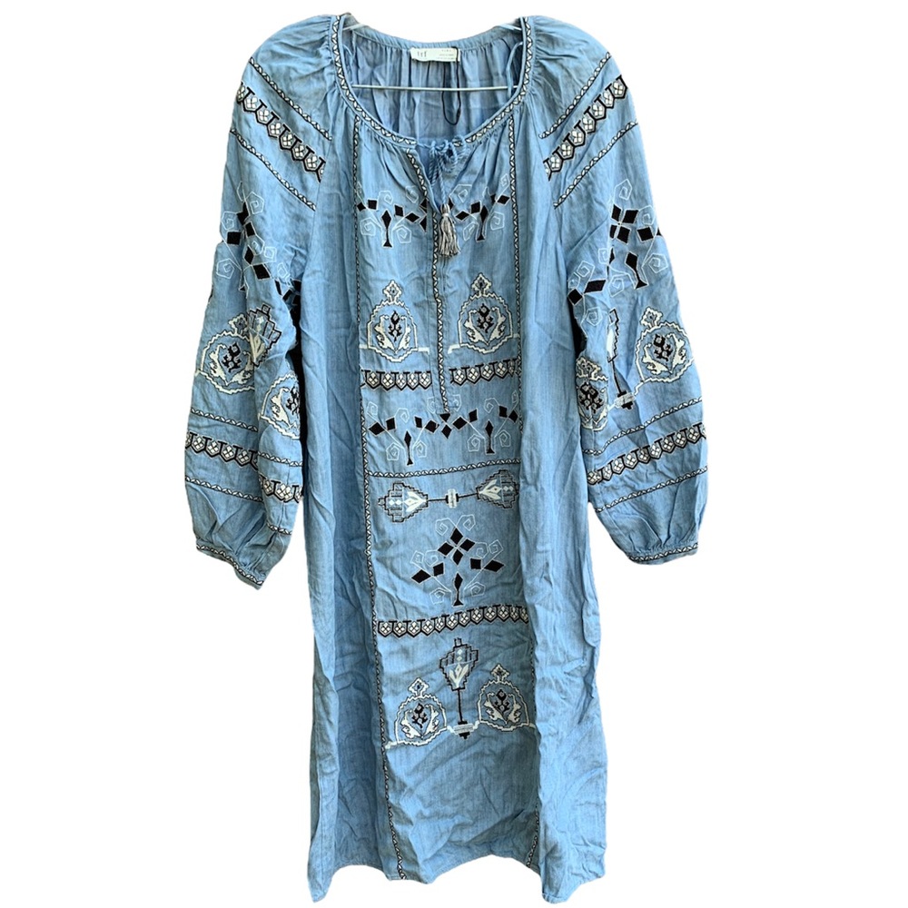 ZARA Embroidered Blue Denim Tunic Dress